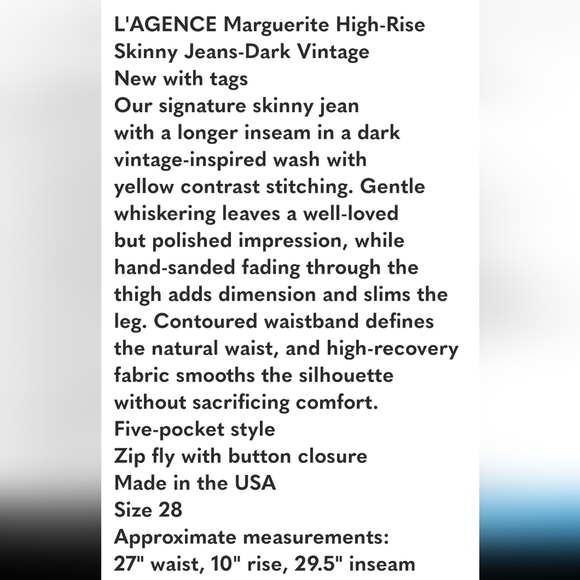 NEW L'AGENCE Marguerite Super Stretch Skinny Luxury High Waist Womens Jeans Chic - Picture 11 of 14